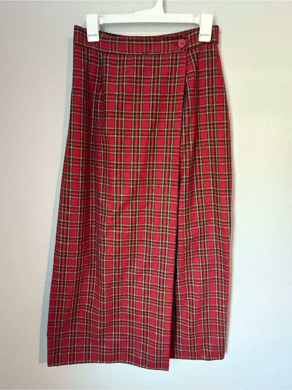 Vintage Marisa Christina Red Plaid Wrap Midi Skirt